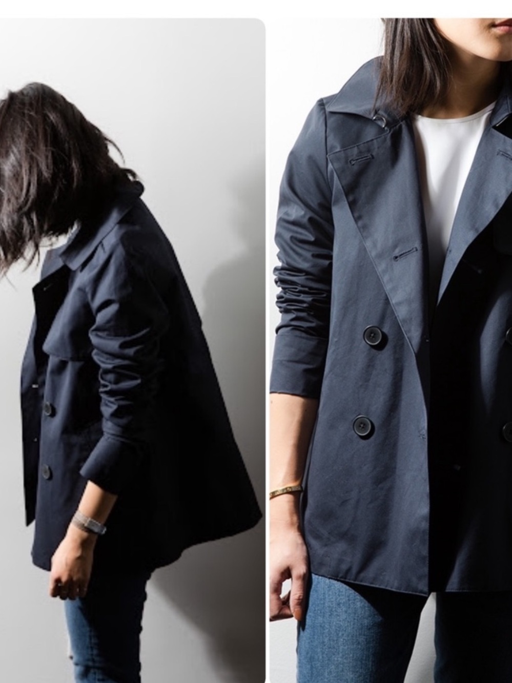 Everlane Women's Navy Double-Breasted Swing Trench Jacket 100% Cotton Size L